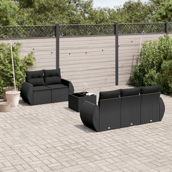 vidaXL 6 Piece Garden Sofa Set with Cushions Black Poly Rattan