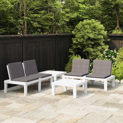vidaXL 4 Piece Garden Lounge Set with Cushions Plastic White