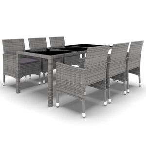 vidaXL 7 Piece Garden Dining Set Poly Rattan and Tempered Glass Grey