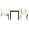 vidaXL 3 Piece Garden Dining Set with Cushions Brown Poly Rattan Glass