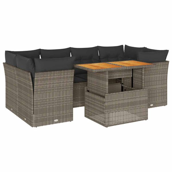 vidaXL 7 Piece Garden Sofa Set with Cushions Grey Poly Rattan