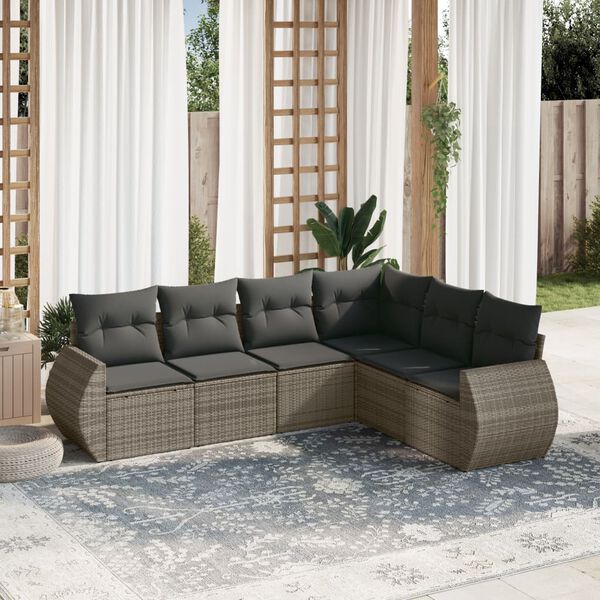 vidaXL 6 Piece Garden Sofa Set with Cushions Grey Poly Rattan