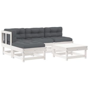 vidaXL 5 Piece Garden Lounge Set with Cushions White Solid Wood