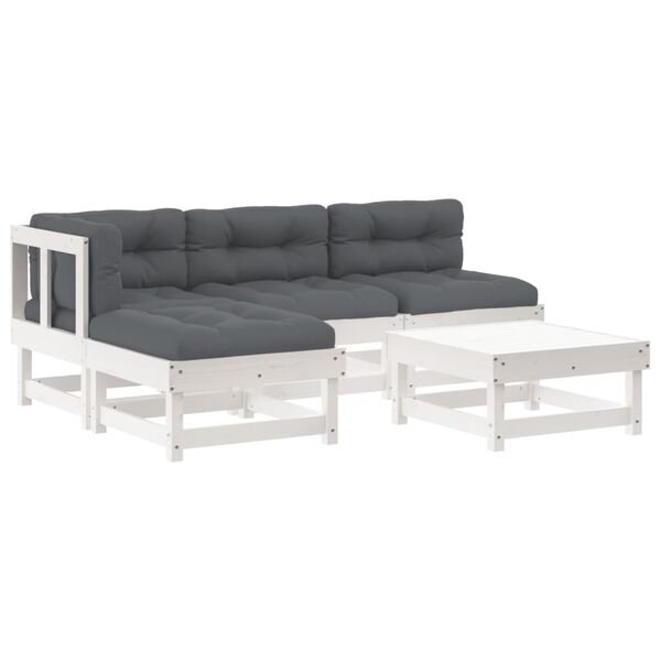 vidaXL 5 Piece Garden Lounge Set with Cushions White Solid Wood