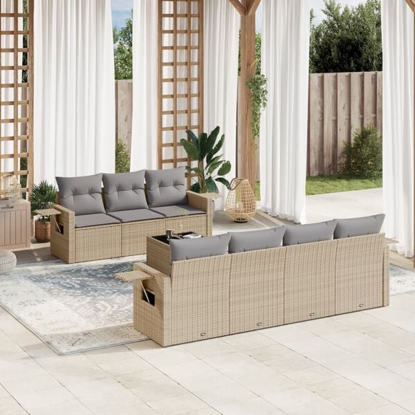 vidaXL 8 Piece Garden Sofa Set with Cushions Beige Poly Rattan
