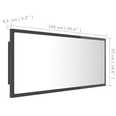 vidaXL LED Bathroom Mirror High Gloss Grey 100x8.5x37 cm Acrylic