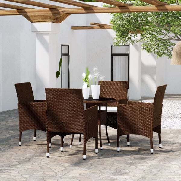 vidaXL 5 Piece Garden Dining Set Poly Rattan Brown