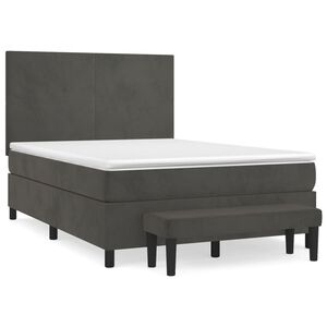 vidaXL Box Spring Bed with Mattress Dark Grey 137x187 cm Double Size Velvet