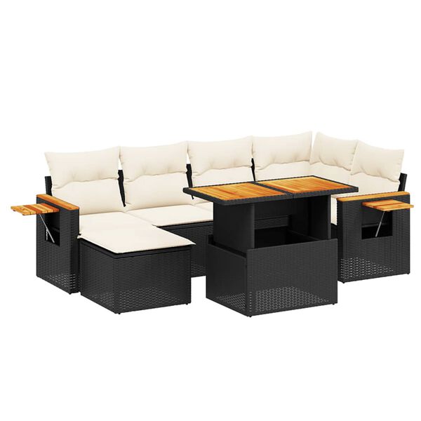vidaXL 7 Piece Garden Sofa Set with Cushions Black Poly Rattan