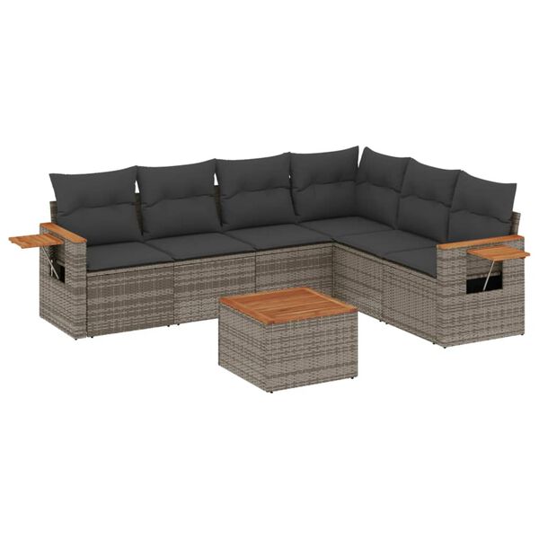 vidaXL 7 Piece Garden Sofa Set with Cushions Grey Poly Rattan