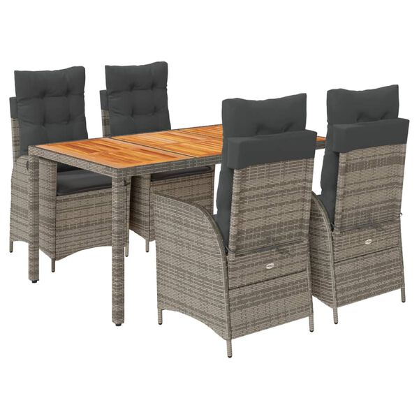 vidaXL 5 Piece Garden Dining Set with Cushions Grey Poly Rattan