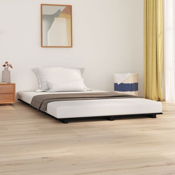 vidaXL Bed Frame without Mattress Black 150x200 cm King Size Solid Wood Pine