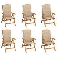 vidaXL Reclining Garden Chairs with Cushions 6 pcs Solid Teak Wood
