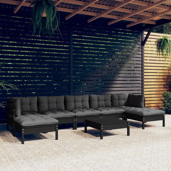 vidaXL 8 Piece Garden Lounge Set with Cushions Black Pinewood