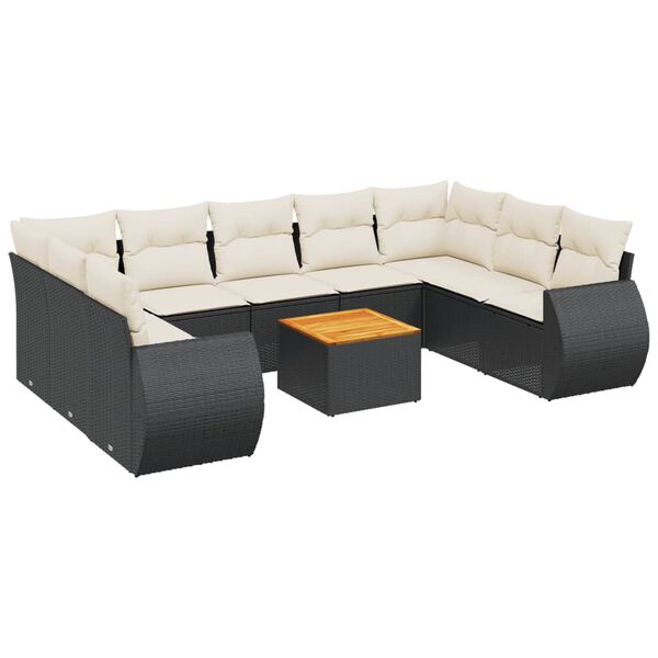 vidaXL 10 Piece Garden Sofa Set with Cushions Black Poly Rattan