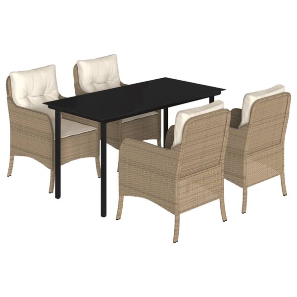 vidaXL 5 Piece Garden Dining Set with Cushions Beige Poly Rattan