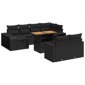 vidaXL 11 Piece Garden Sofa Set with Cushions Black Poly Rattan