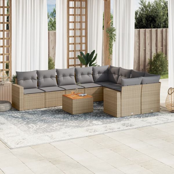vidaXL 10 Piece Garden Sofa Set with Cushions Mix Beige Poly Rattan