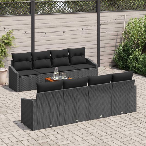 vidaXL Garden Sofa Set with Storage 9 pcs Black Poly Rattan