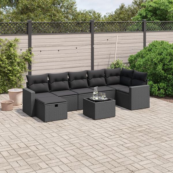 vidaXL 8 Piece Garden Sofa Set with Cushions Black Poly Rattan