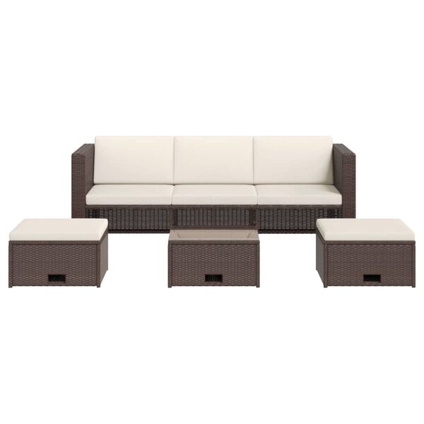 vidaXL 4 Piece Garden Lounge Set with Cushions Poly Rattan Brown