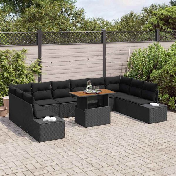 vidaXL Garden Sofa Set with Cushion Manual 11 pcs Black and Brown