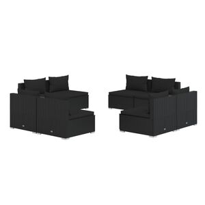 vidaXL 8 Piece Garden Lounge Set with Cushions Poly Rattan Black