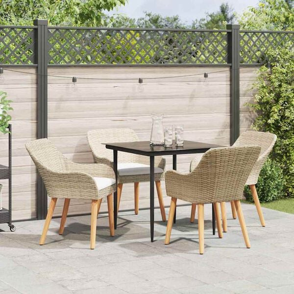 vidaXL Garden Dining Set with Cushion 5 pcs Beige Poly Rattan