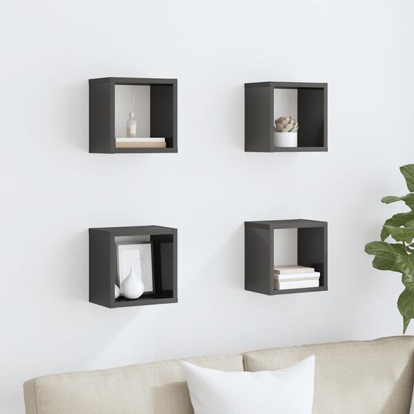 vidaXL Wall Cube Shelves 4 pcs High Gloss Grey 22x15x22 cm