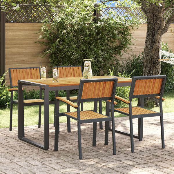 vidaXL Garden Dining Set 5 pcs Black Solid Acacia Wood