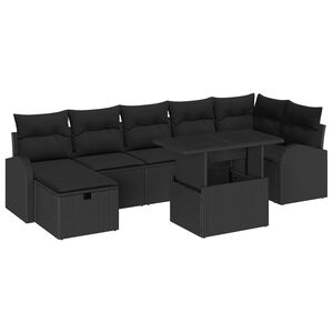 vidaXL Garden Sofa Set with Cushion 8 pcs Black Poly rattan