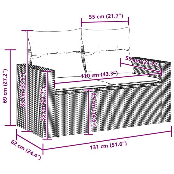 vidaXL Garden Sofa Set with Cushion 17 pcs Black Poly Rattan