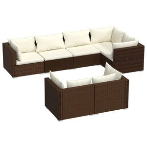 vidaXL 7 Piece Garden Lounge Set with Cushions Brown Poly Rattan