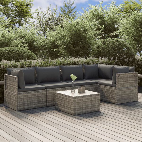 vidaXL 6 Piece Garden Lounge Set with Cushions Grey Poly Rattan