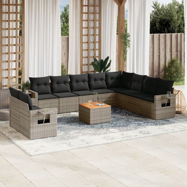 vidaXL 11 Piece Garden Sofa Set with Cushions Grey Poly Rattan