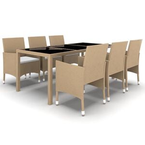 vidaXL 7 Piece Garden Dining Set Poly Rattan and Tempered Glass Beige