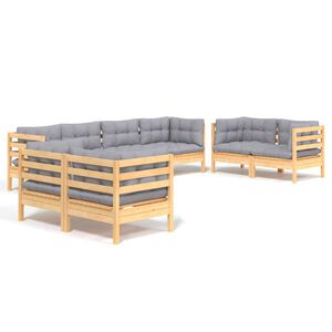 vidaXL 8 Piece Garden Lounge Set with Grey Cushions Solid Pinewood