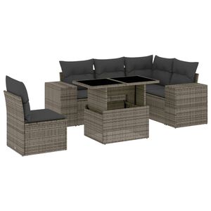 vidaXL 6 Piece Garden Sofa Set with Cushions Grey Poly Rattan