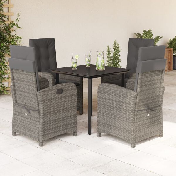 vidaXL 5 Piece Garden Dining Set with Cushions Grey Poly Rattan