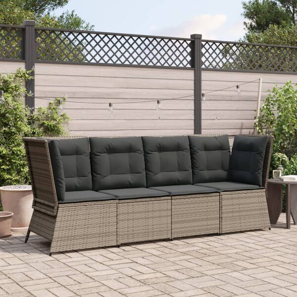 vidaXL Garden Sofa Corner with Cushions Grey Poly Rattan