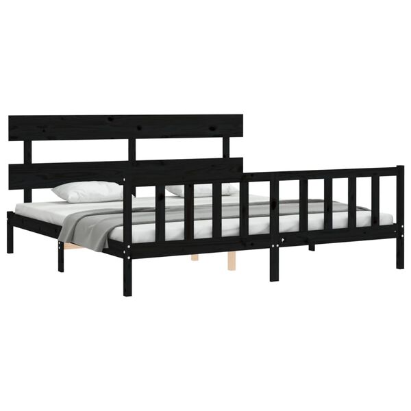 vidaXL Bed Frame without Mattress Black Super King Size Solid Wood Pine