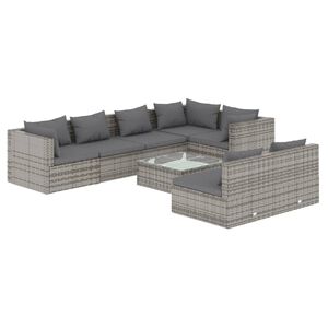 vidaXL 8 Piece Garden Lounge Set with Cushions Grey Poly Rattan