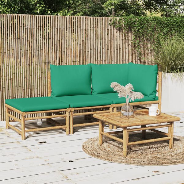 vidaXL 3 Piece Garden Lounge Set with Green Cushions Bamboo