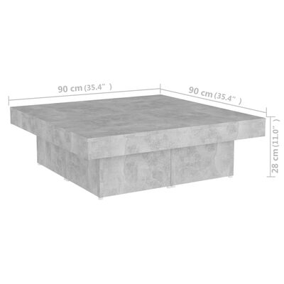 vidaXL Coffee Table Concrete Grey 90x90x28 cm Engineered Wood