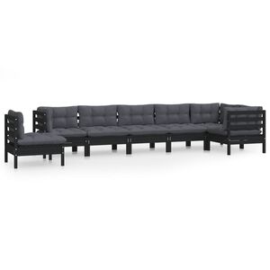 vidaXL 8 Piece Garden Lounge Set with Cushions Black Solid Pinewood