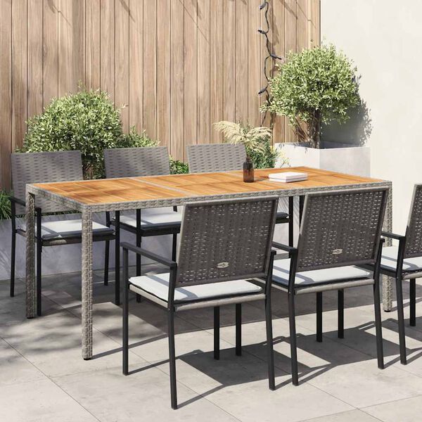 vidaXL Garden Table 190x90x75 cm Poly Rattan and Acacia Wood Grey