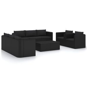 vidaXL 10 Piece Garden Lounge Set with Cushions Poly Rattan Black