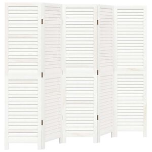 vidaXL Room Divider 5 Panels Retro White Solid Wood Paulownia