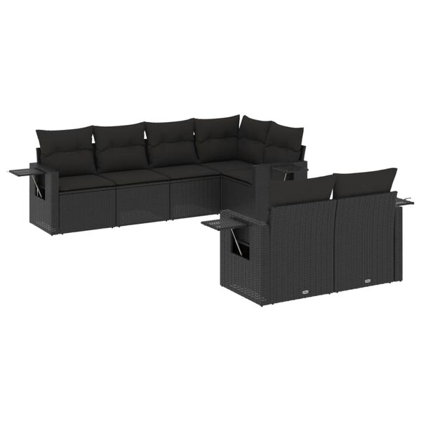 vidaXL 7 Piece Garden Sofa Set with Cushions Black Poly Rattan