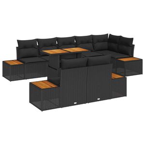 vidaXL Garden Sofa Set with Storage 9 pcs Black Poly rattan